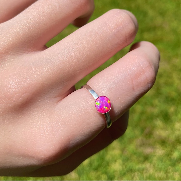 kaiswai Jewelry - Handmade Sterling Silver Ring Band with Pink Opal